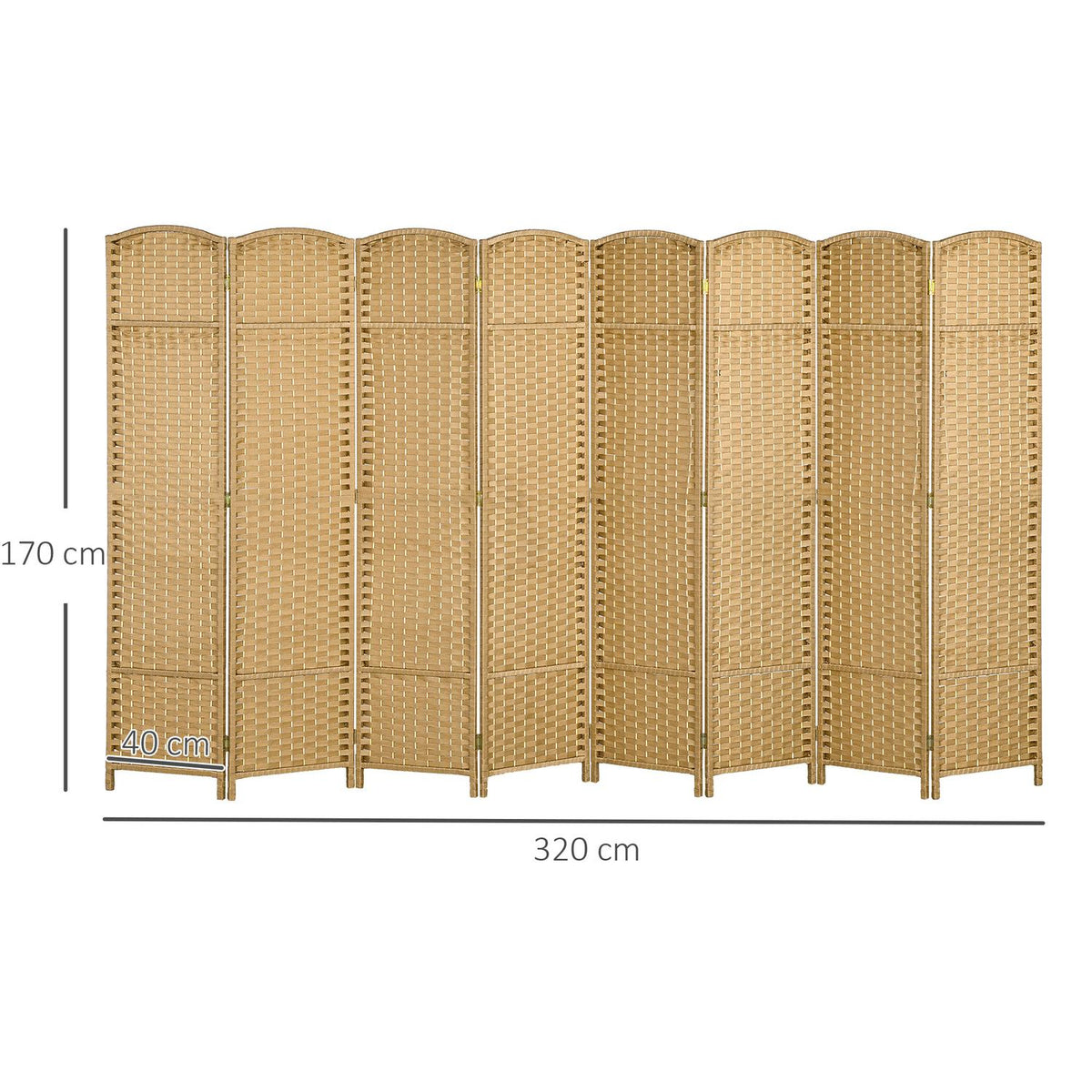 8-Panel Folding Room Divider, Polypropylene, Natural Wood