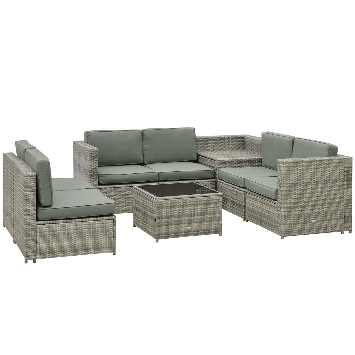 8 Pcs. Polyrattan Garden Set, Garden Furniture, Garden Set, Seating Group, Lounge Set, Lounge Furniture, Side Table As A Storage Basket, Gray Steel + Polyester, 58 X 58 X 37 Cm