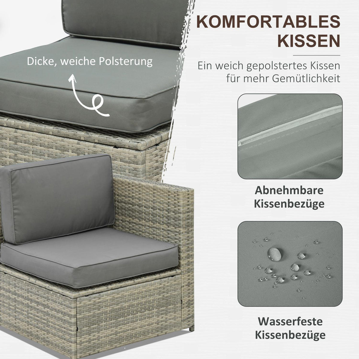 8 Pcs. Polyrattan Garden Set, Garden Furniture, Garden Set, Seating Group, Lounge Set, Lounge Furniture, Side Table As A Storage Basket, Gray Steel + Polyester, 58 X 58 X 37 Cm