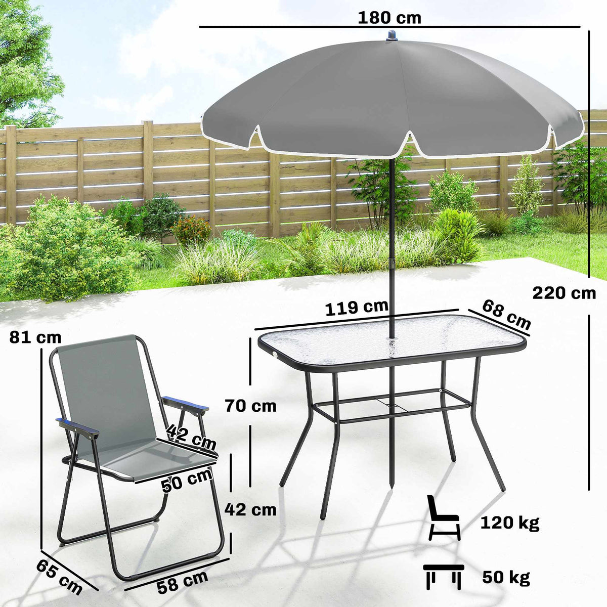 8-Piece Outdoor Dining Set with Umbrella, Foldable Chairs