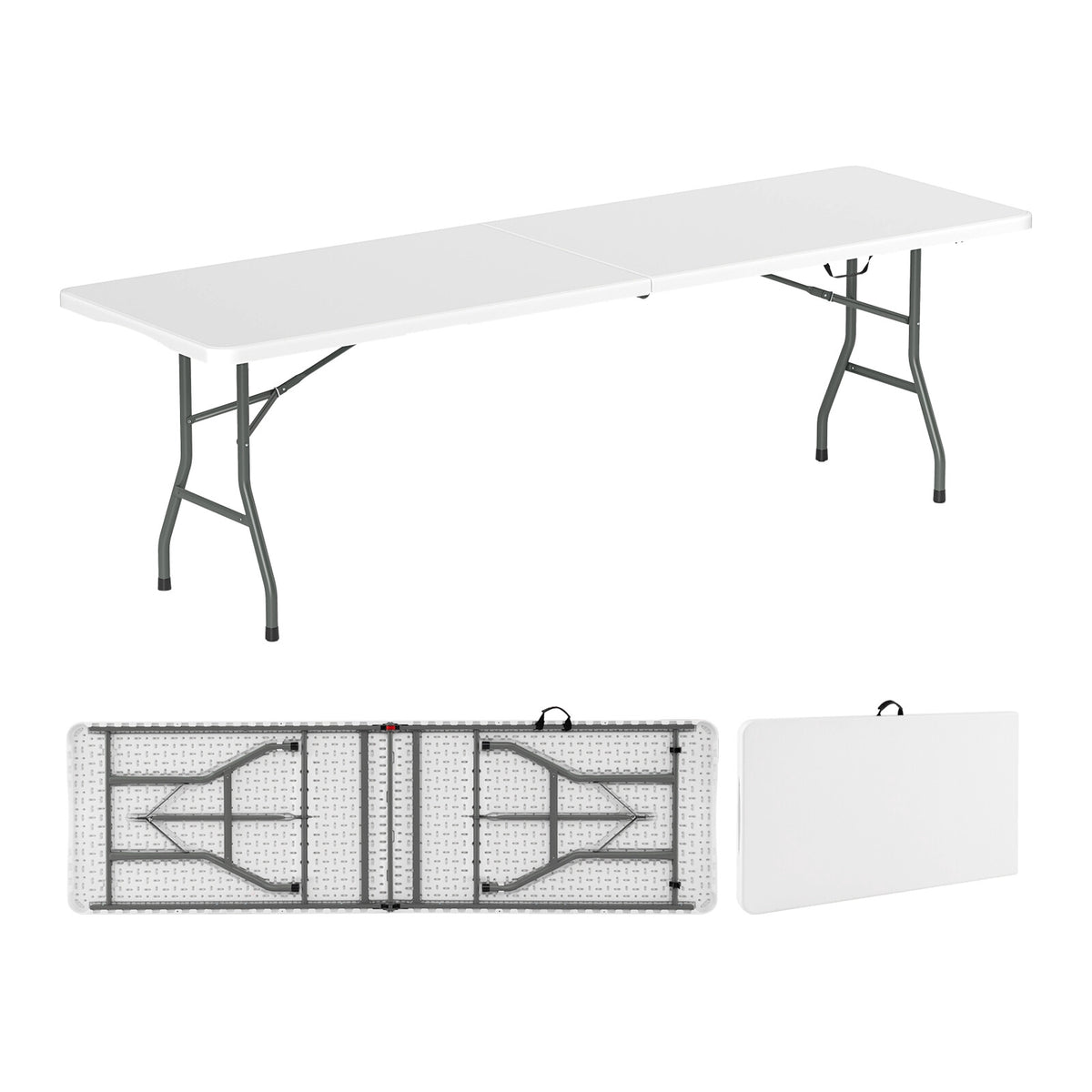 8 ft Folding Table with HDPE Top, 350 lbs Capacity