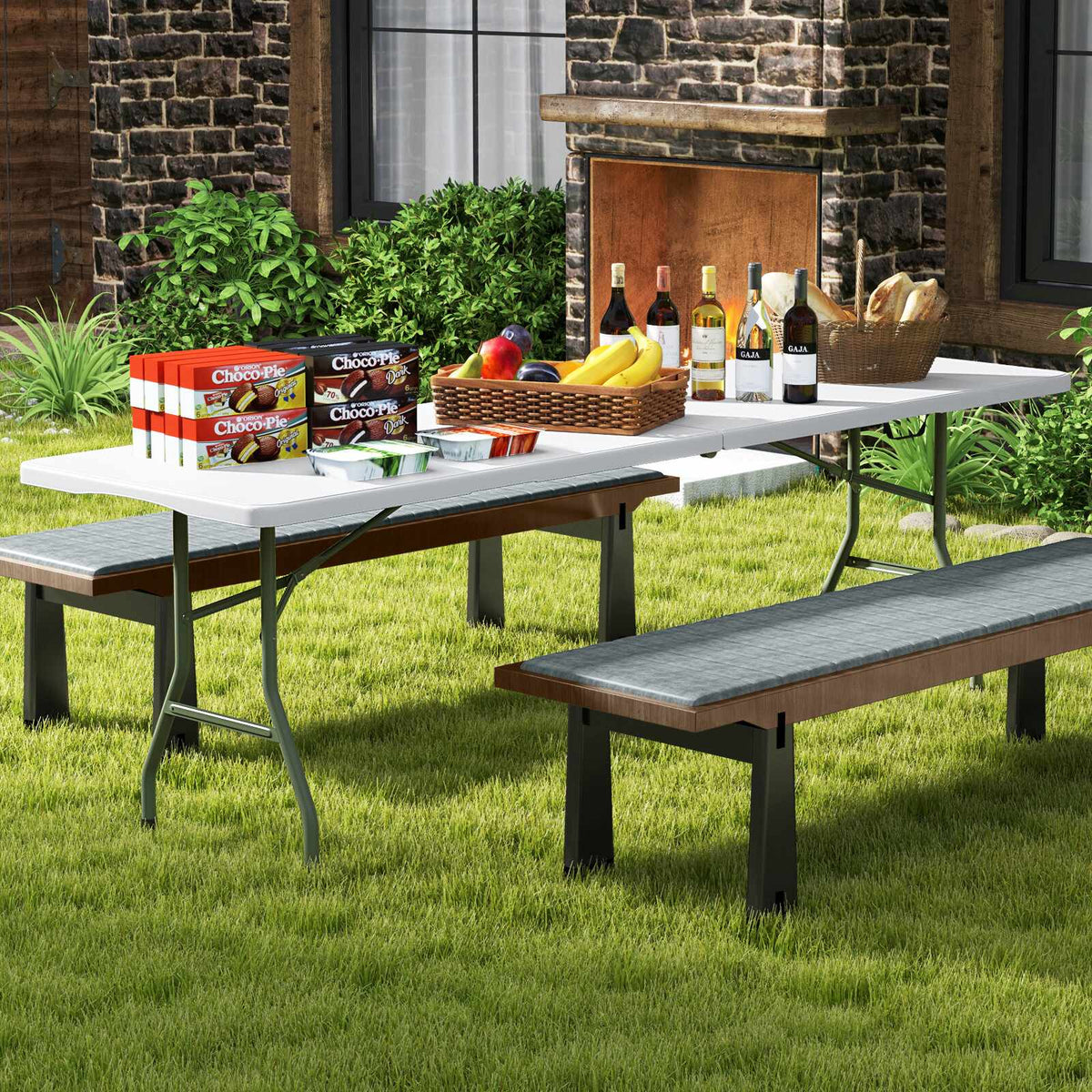 8 ft Folding Table with HDPE Top, 350 lbs Capacity