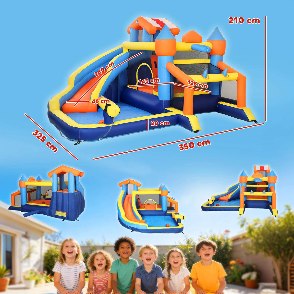 8-in-1 Bounce House with Slide, Pool, Climbing Wall
