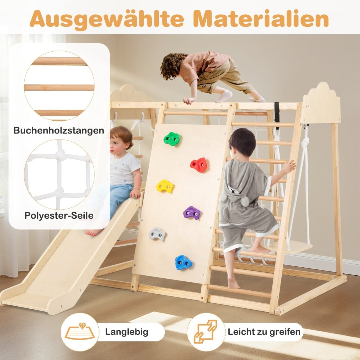8-in-1 Indoor Jungle Gym Set with Slide & Swing