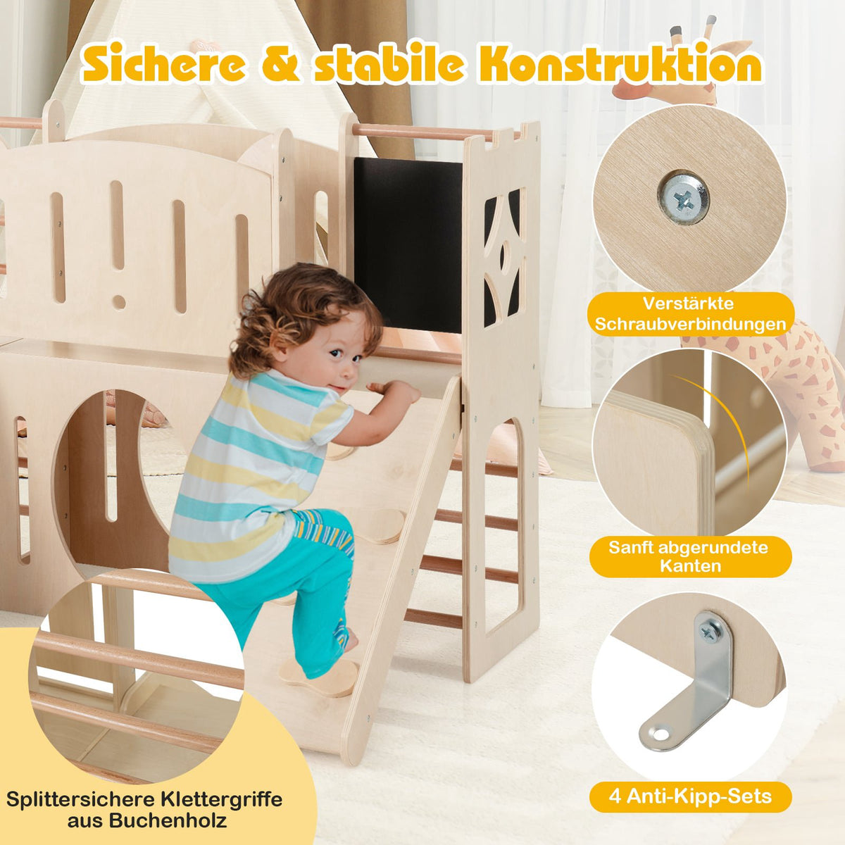 8-in-1 Indoor Wooden Playground with Slide & Ladder