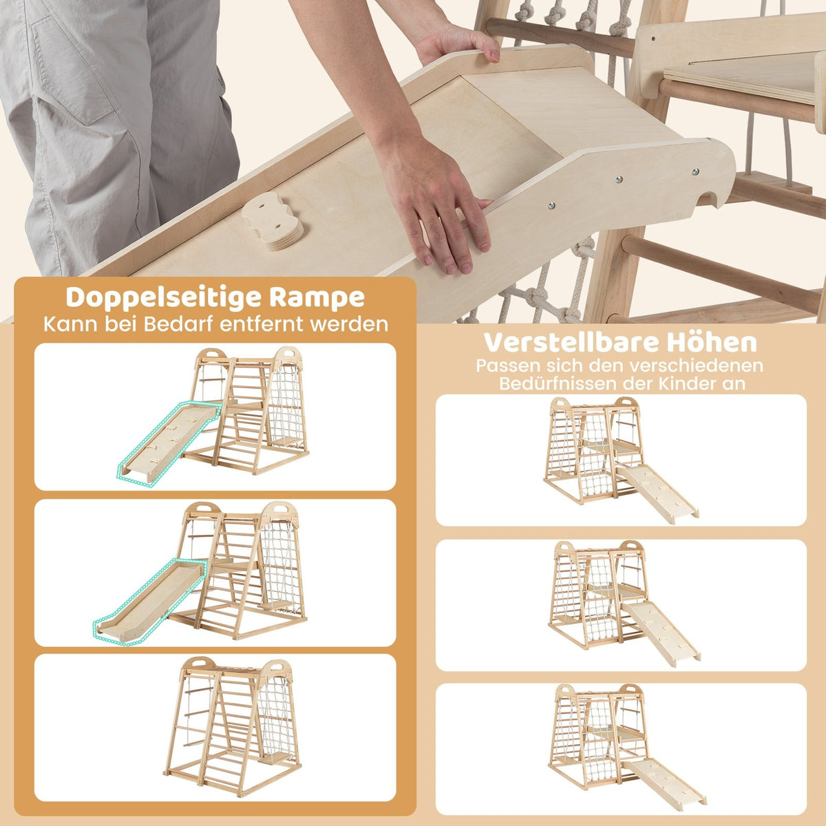 8-in-1 Wooden Montessori Climbing Set for Kids 3-5