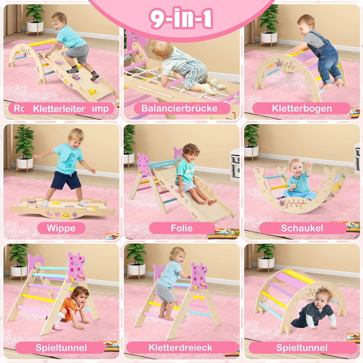 8-in-1 Wooden Montessori Climbing Set for Kids