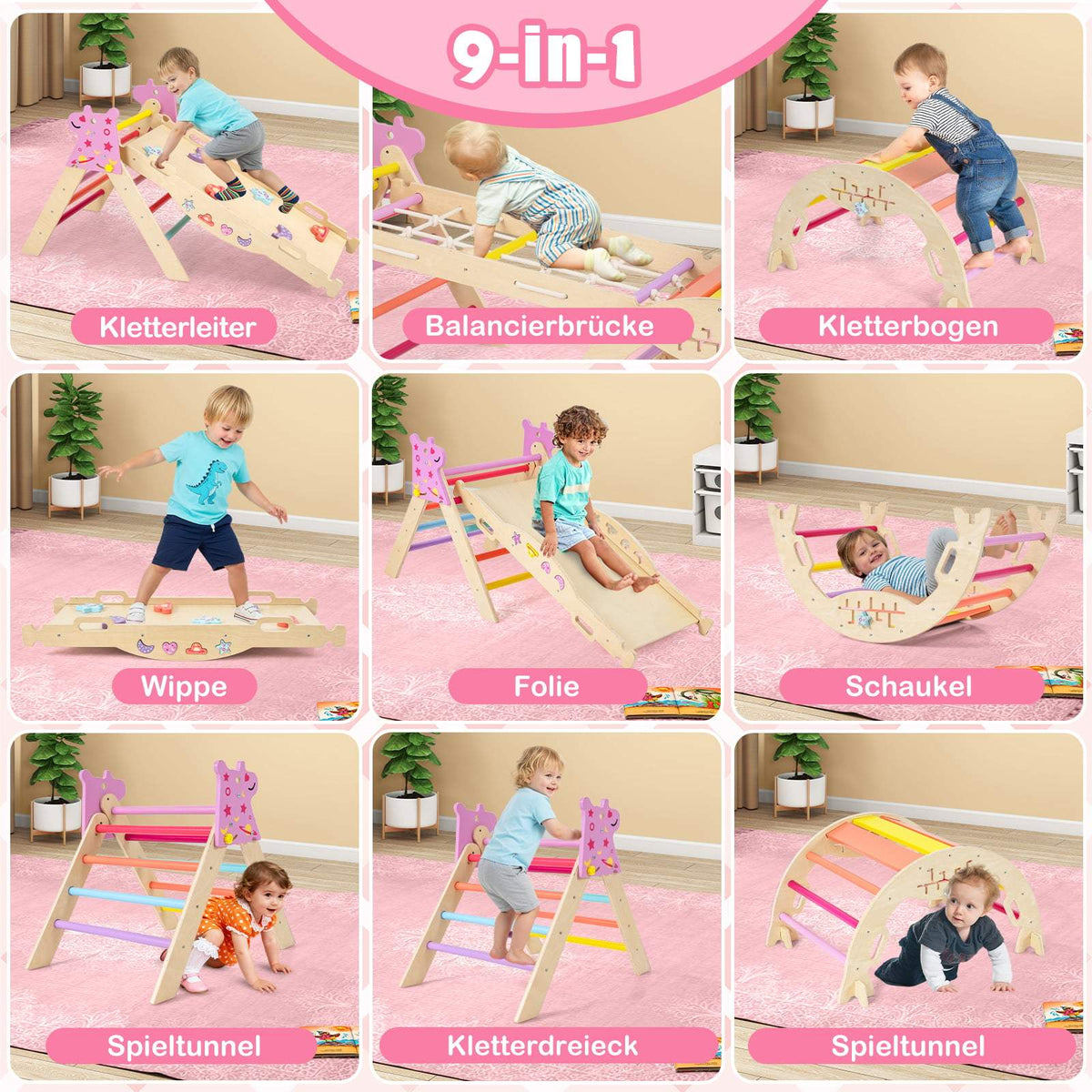 8-in-1 Wooden Montessori Climbing Set for Kids