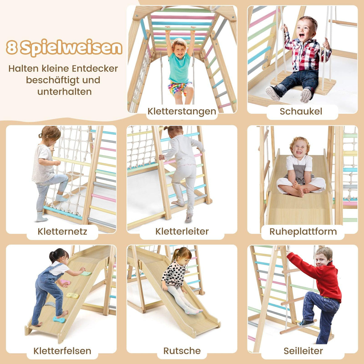 8-in-1 Wooden Montessori Climbing Set for Kids