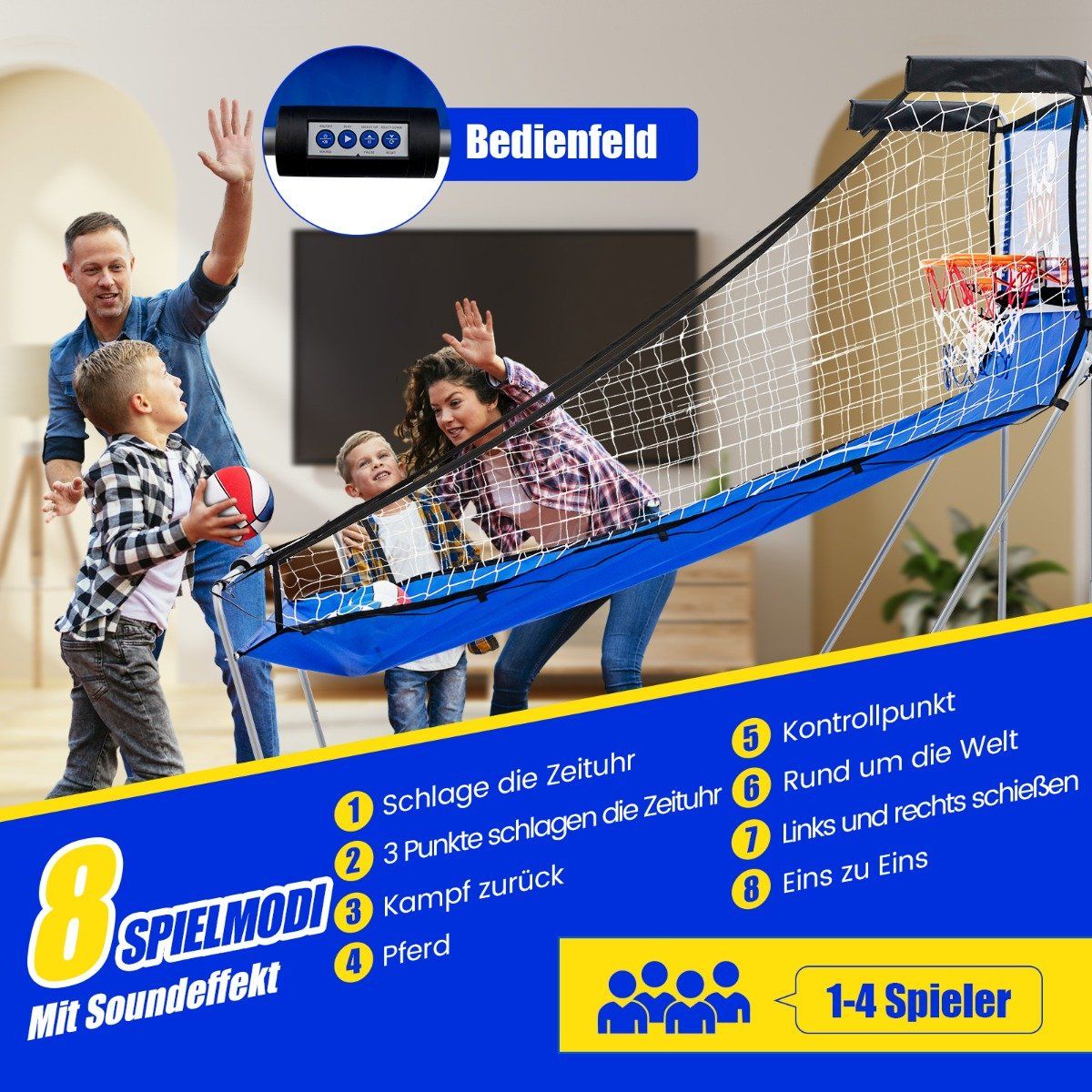 8 in 1 basketball machine with 4 balls & air pump & 8 game modes arcade basketball games dark blue