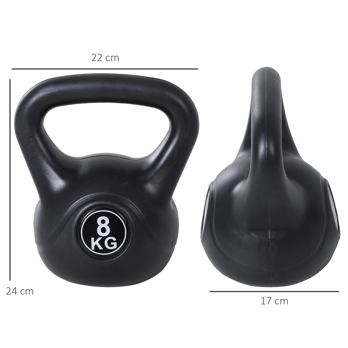 8 kg Kettlebell, Sand-Filled, Black, Beginner-Friendly
