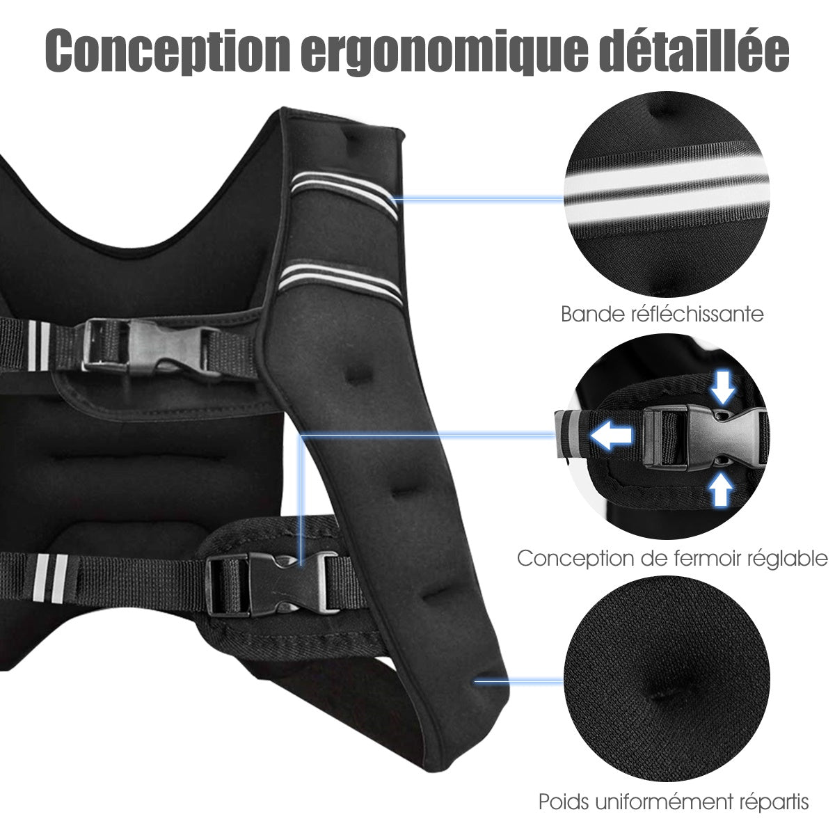 8 kg Weight Vest, Neoprene, Adjustable, Reflective Pocket