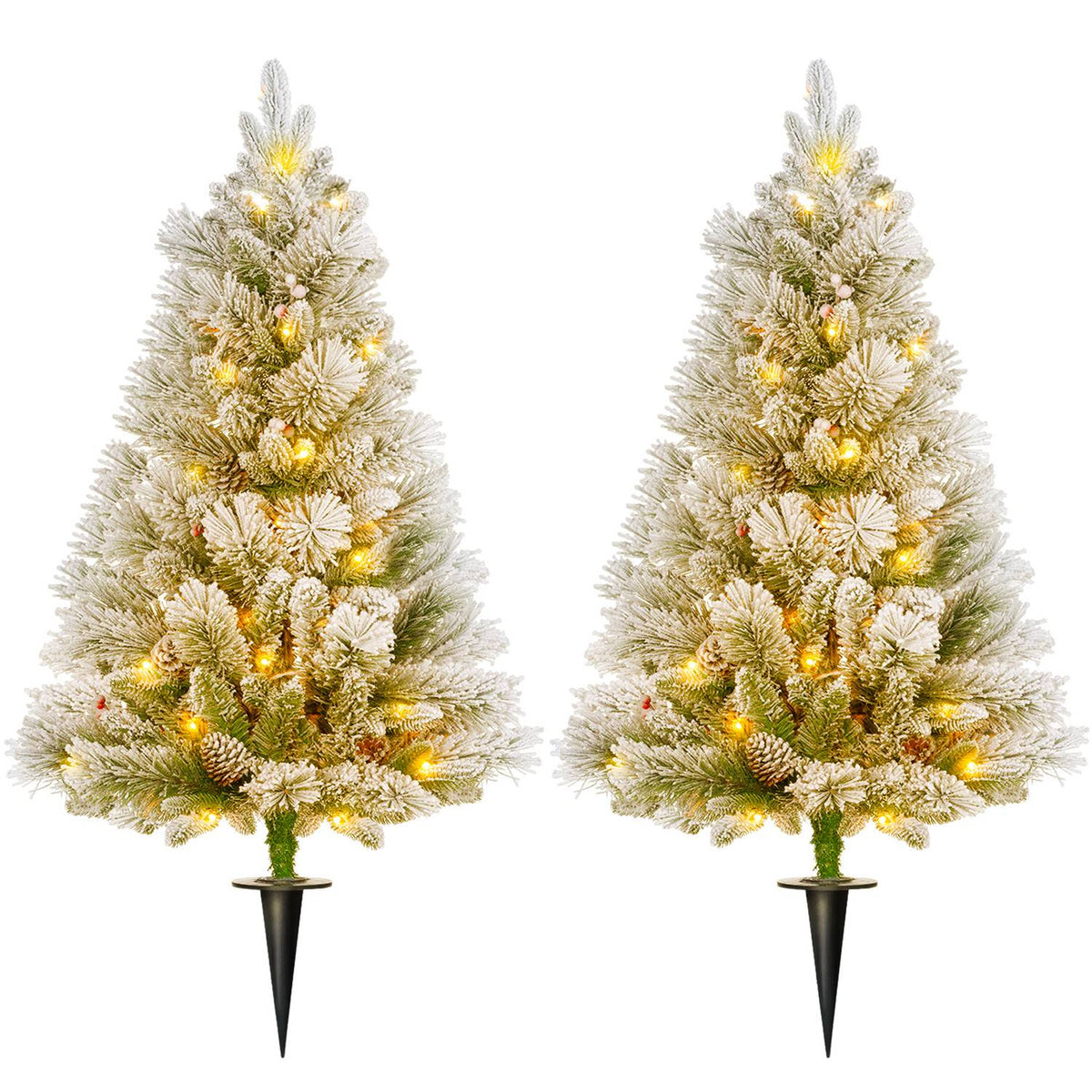90 cm Artificial Christmas Tree, Set of 2 Christmas Tree with 100 LED Lights, 151 Branch Tips, Flame Retardant, for Christmas Party, Indoor, Green+White