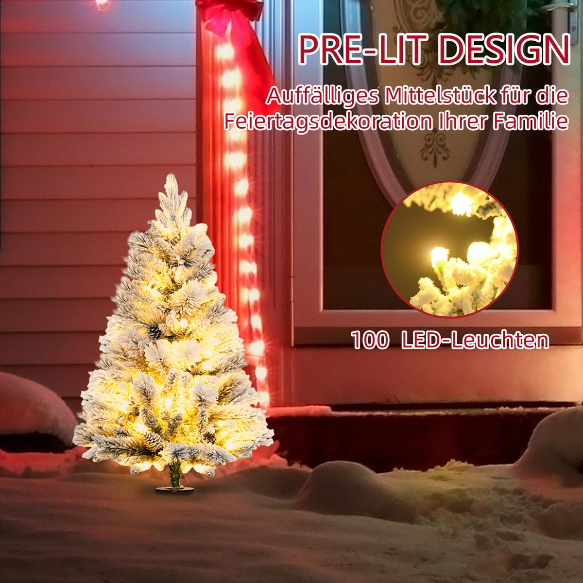 90 cm Artificial Christmas Tree, Set of 2 Christmas Tree with 100 LED Lights, 151 Branch Tips, Flame Retardant, for Christmas Party, Indoor, Green+White