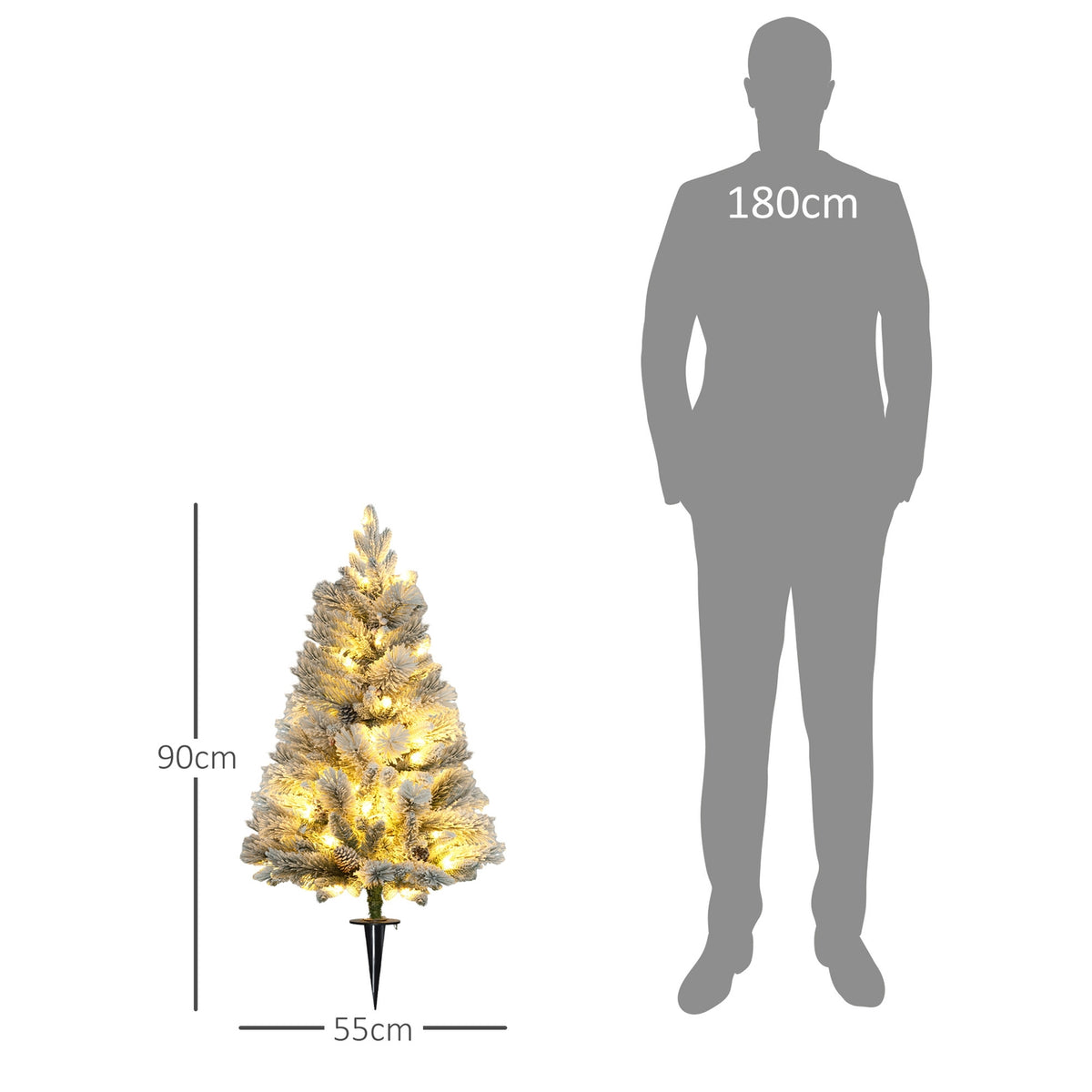 90 cm Artificial Christmas Tree, Set of 2 Christmas Tree with 100 LED Lights, 151 Branch Tips, Flame Retardant, for Christmas Party, Indoor, Green+White