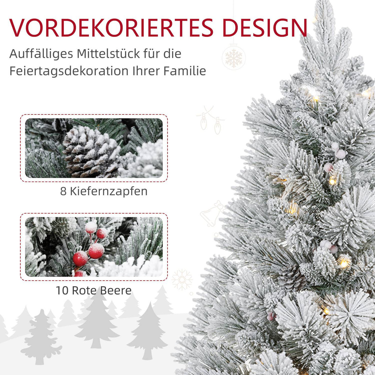 90 cm Artificial Christmas Tree, Set of 2 Christmas Tree with 100 LED Lights, 151 Branch Tips, Flame Retardant, for Christmas Party, Indoor, Green+White