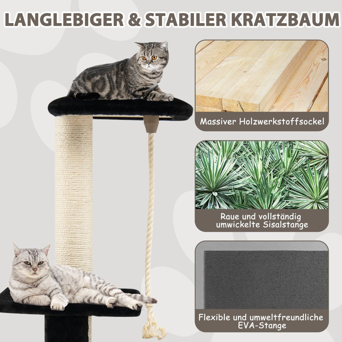 92 cm scratching post with cave & scratching board & grooming brush & ball & plush seat black
