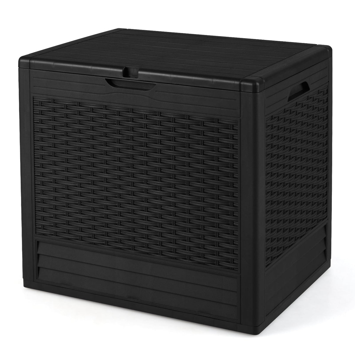 96L Outdoor Storage Box, Lockable Lid, Rattan Pattern