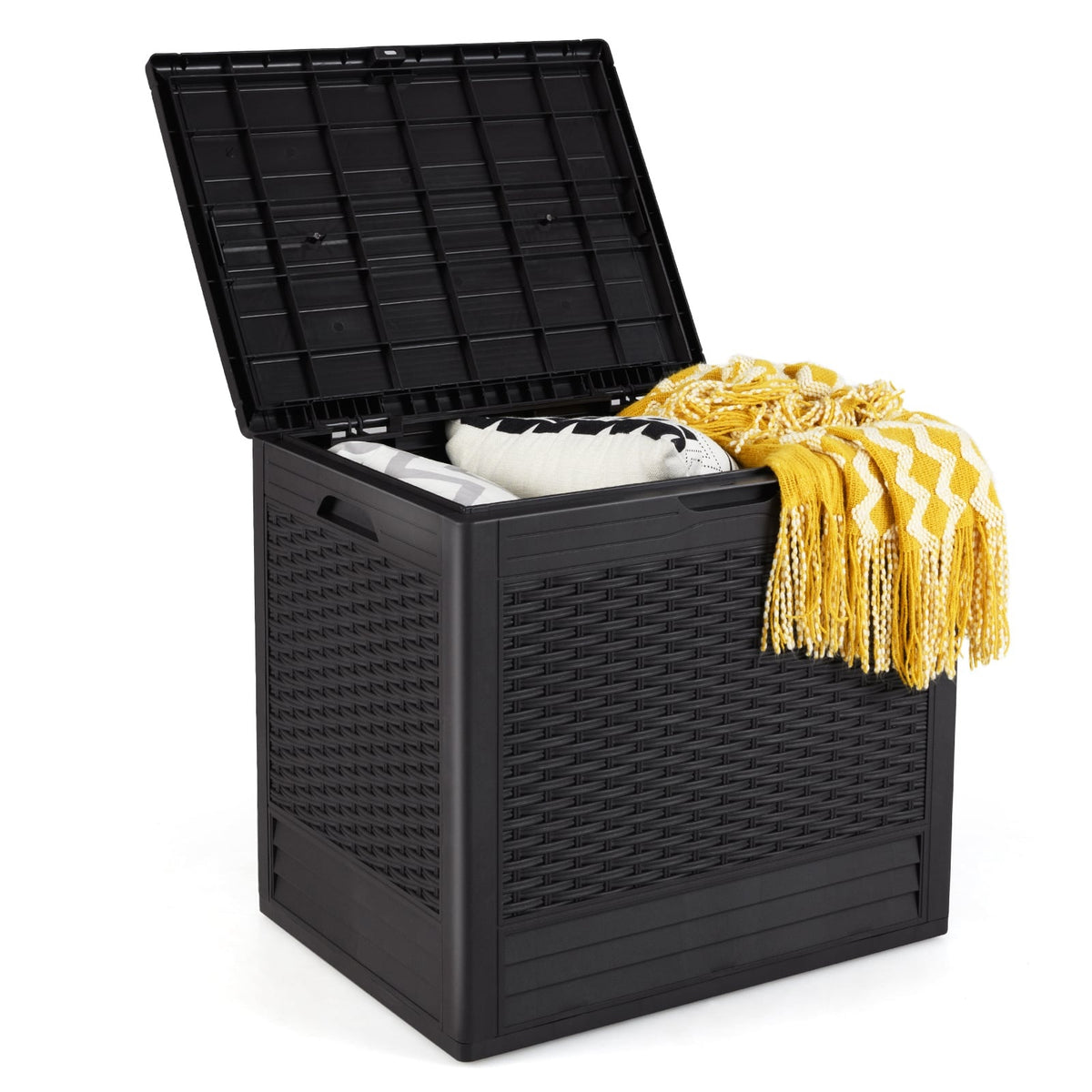 96L Outdoor Storage Box, Lockable Lid, Rattan Pattern