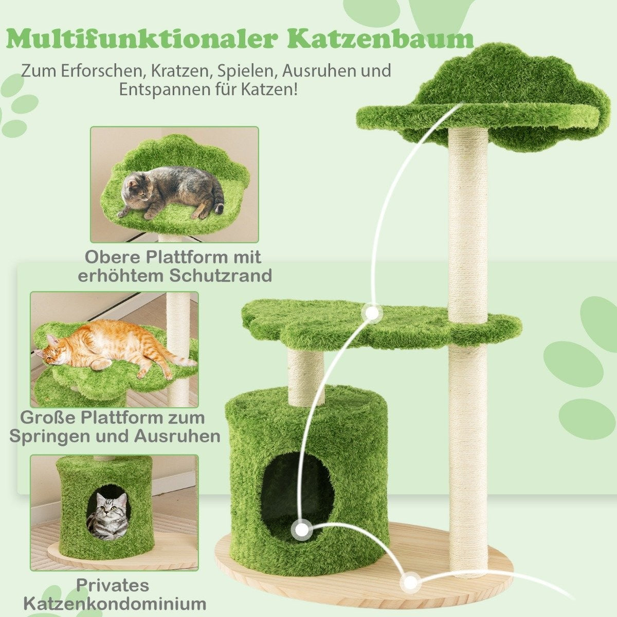 97 cm cat tree with fully wrapped sisal scratching posts and padded top perch