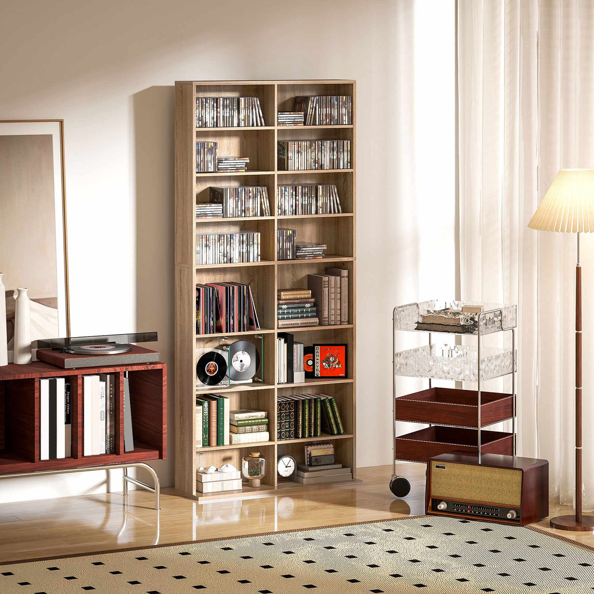 9-Tier DVD Shelf, 18 Compartments, Adjustable Shelves