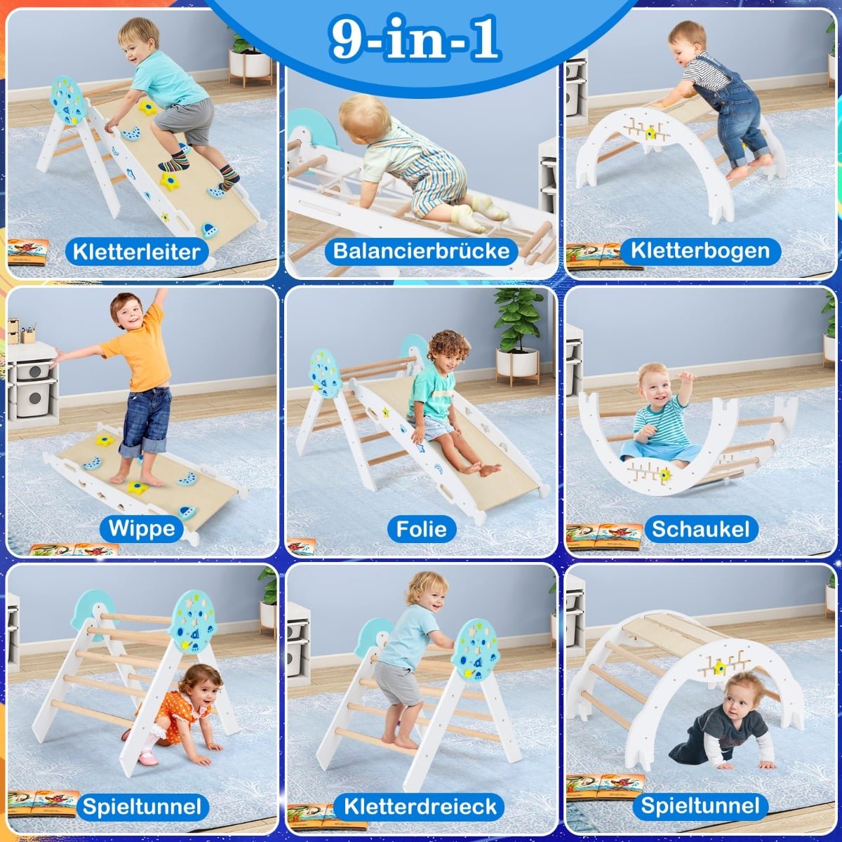 9-in-1 Montessori Climbing Set with Slide & Ramp