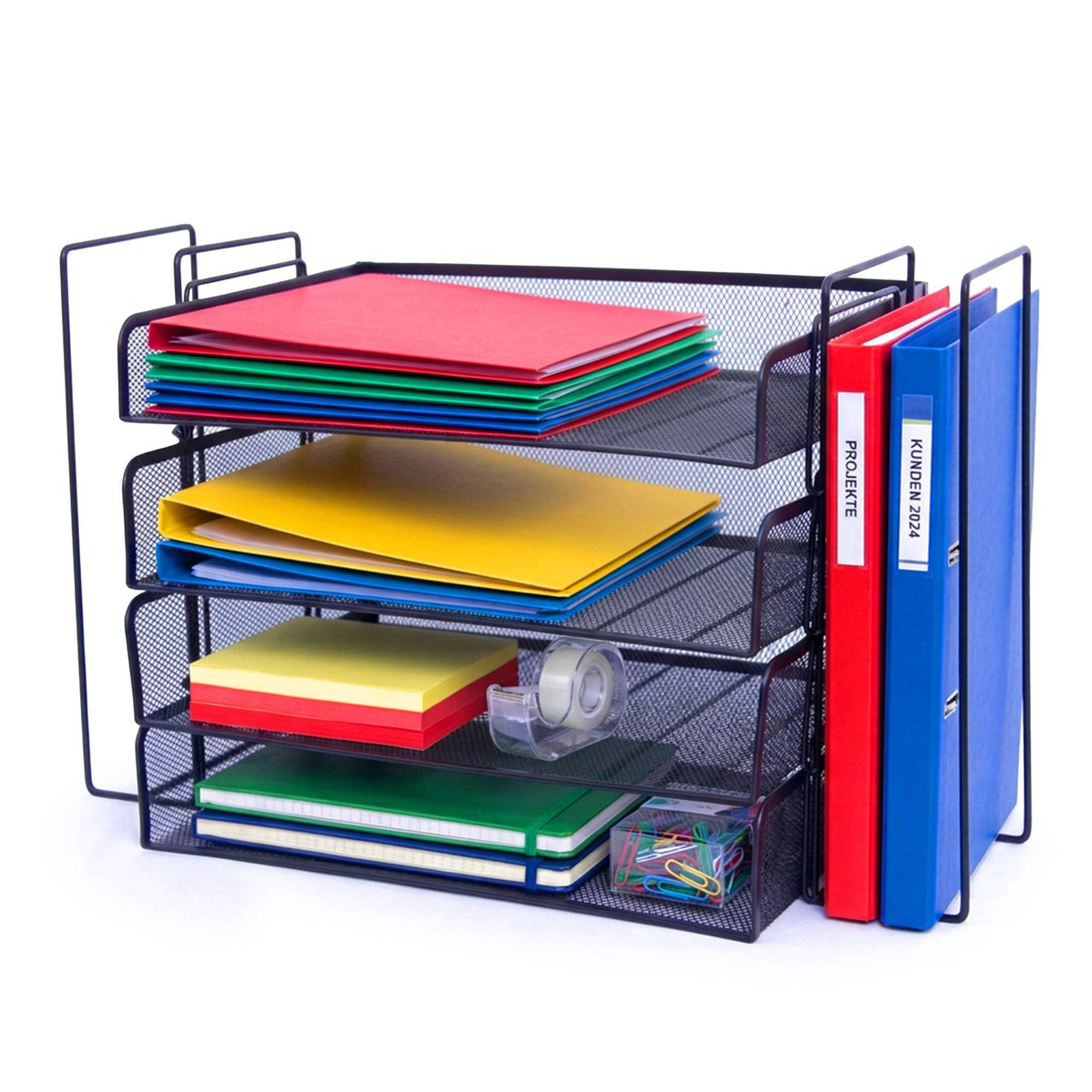A4 Letter Tray Organizer, Metal Mesh, 4 Compartments