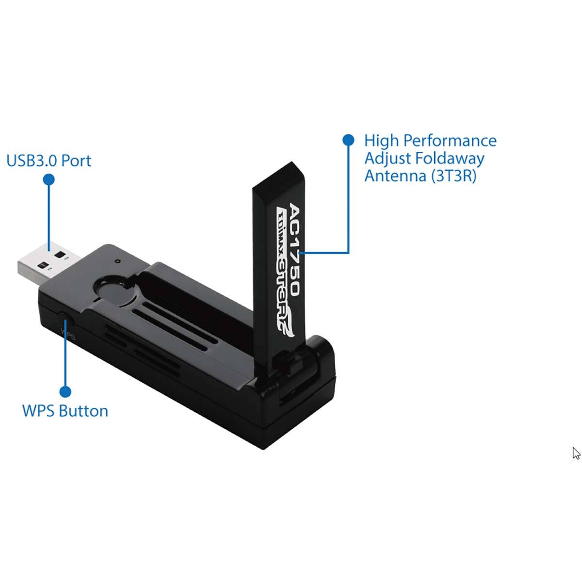 AC1750 Dual-Band Wi-Fi USB 3.0 Adapter with 180-Degree Adjustable Antenna Black