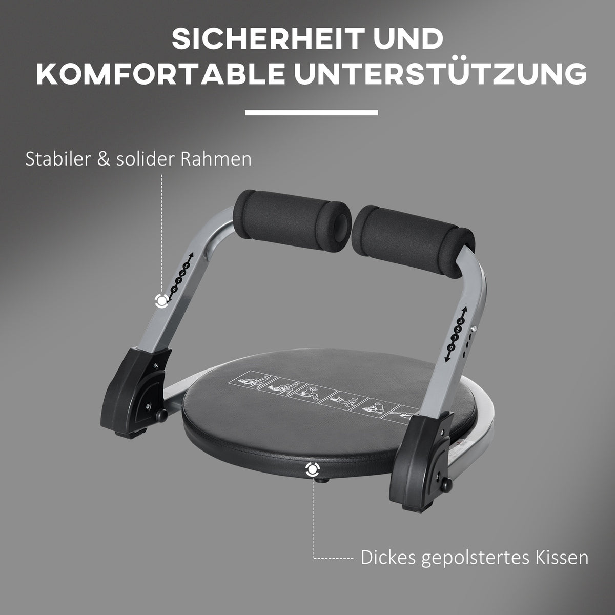Abdominal Trainer Folding Multi-Trainer Training Device With Cushion Height-Adjustable Abdominal Training For Home Max. 120 Kg, Steel 55 X 42 X 11-32 Cm