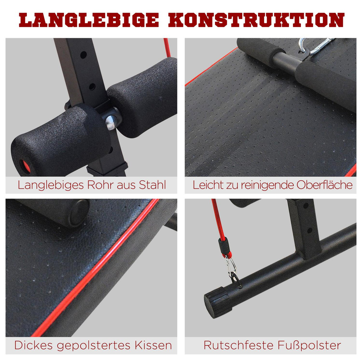 Abdominal Trainer Training Bench Sit Up Bench Resistance Bands Adjustable Up To 120Kg 37.5X55.5X50-68Cm