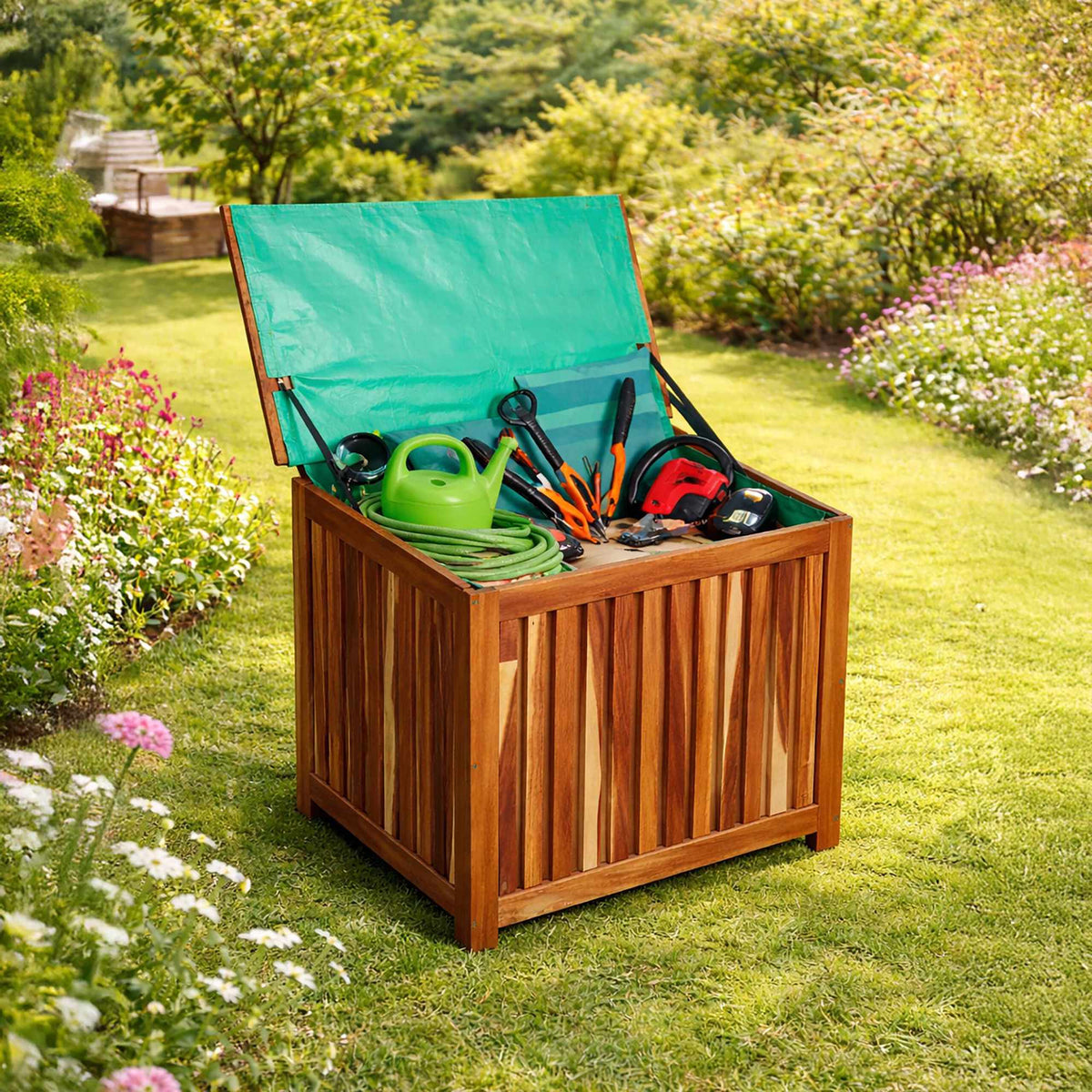 Acacia Wood Garden Storage Box, Small, Natural Finish