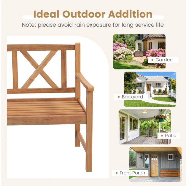 Acacia Wood Outdoor Bench, 2-Person, 800 lb Capacity