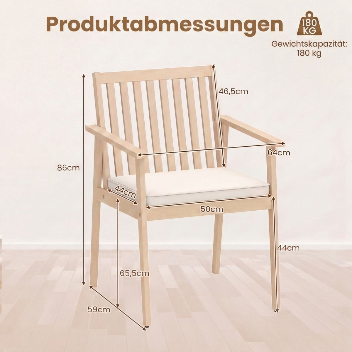 Acacia Wood Outdoor Chairs Set, Cushioned, 180kg Capacity