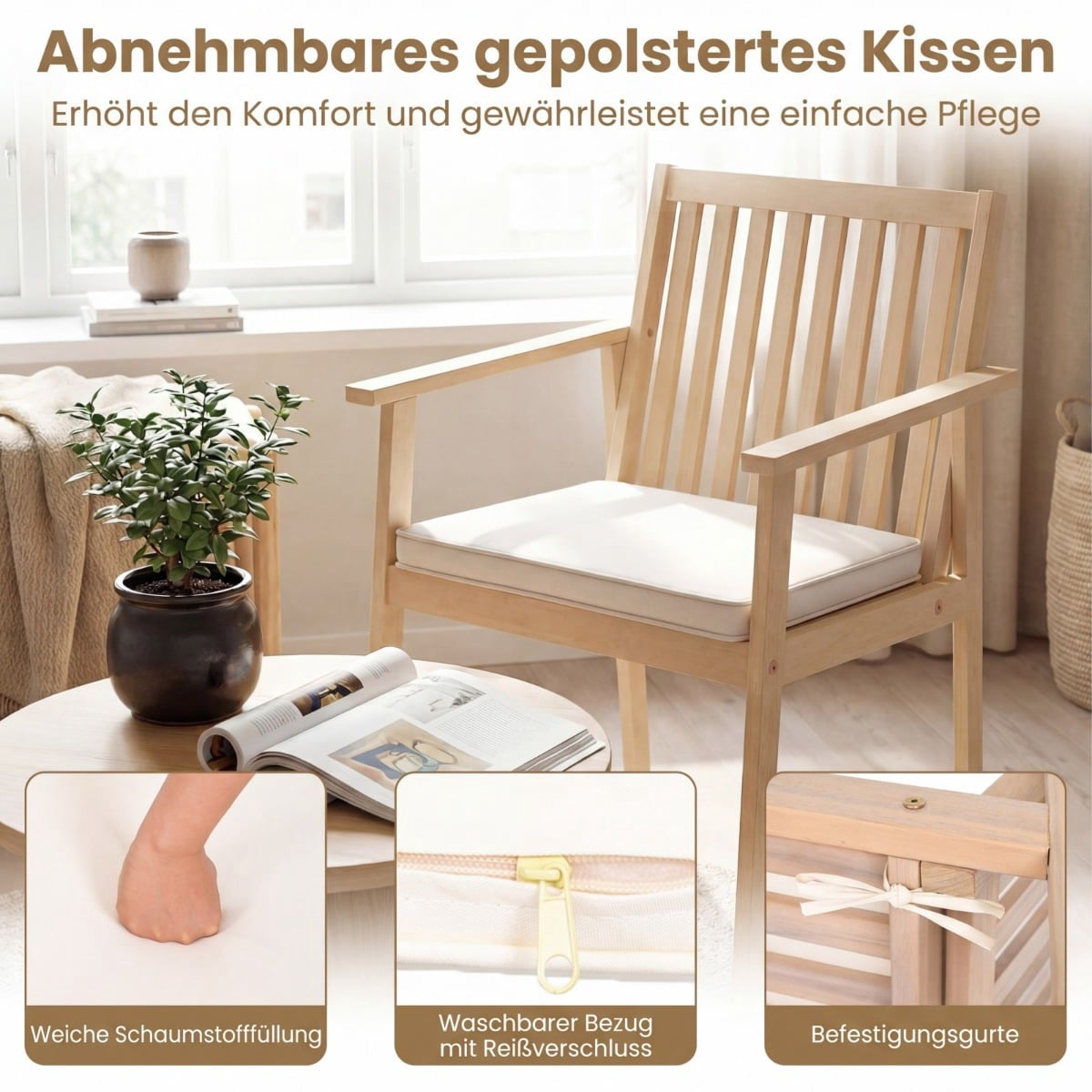 Acacia Wood Outdoor Chairs Set, Cushioned, 180kg Capacity
