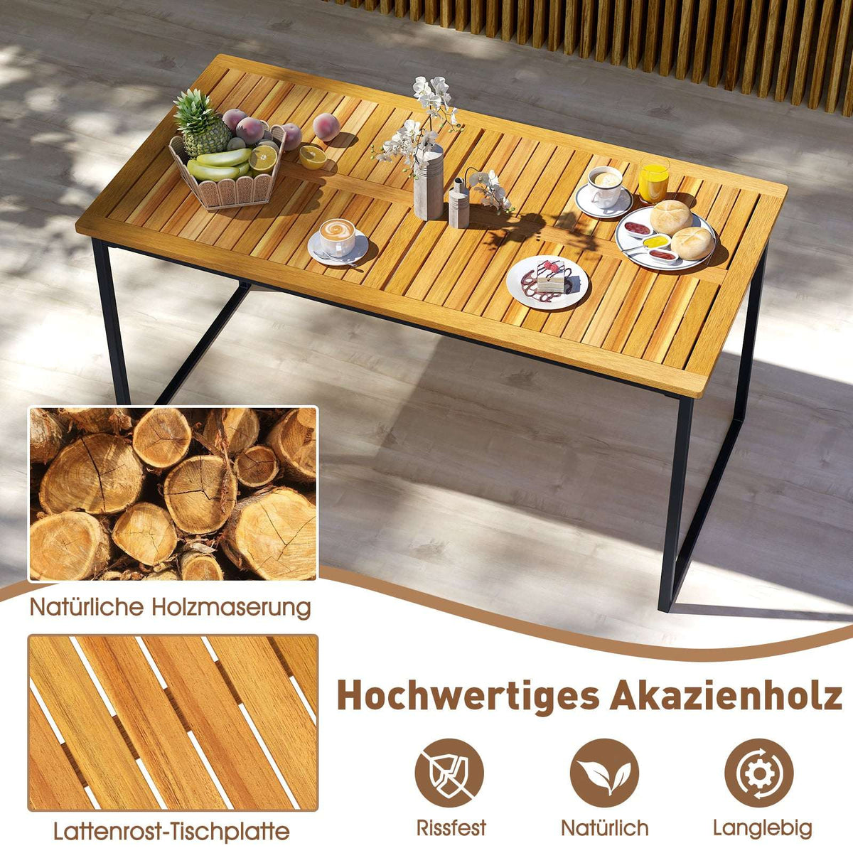 Acacia Wood Outdoor Dining Table for 6 with Umbrella Hole