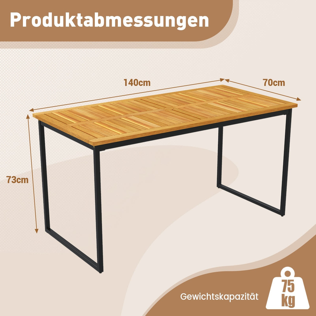 Acacia Wood Outdoor Dining Table for 6 with Umbrella Hole