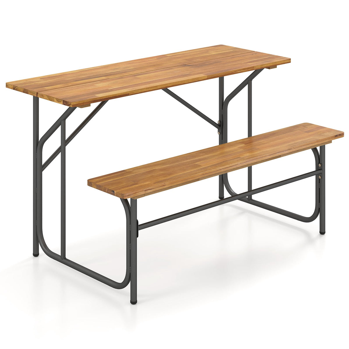 Acacia Wood Picnic Table Set for 2 with Metal Legs