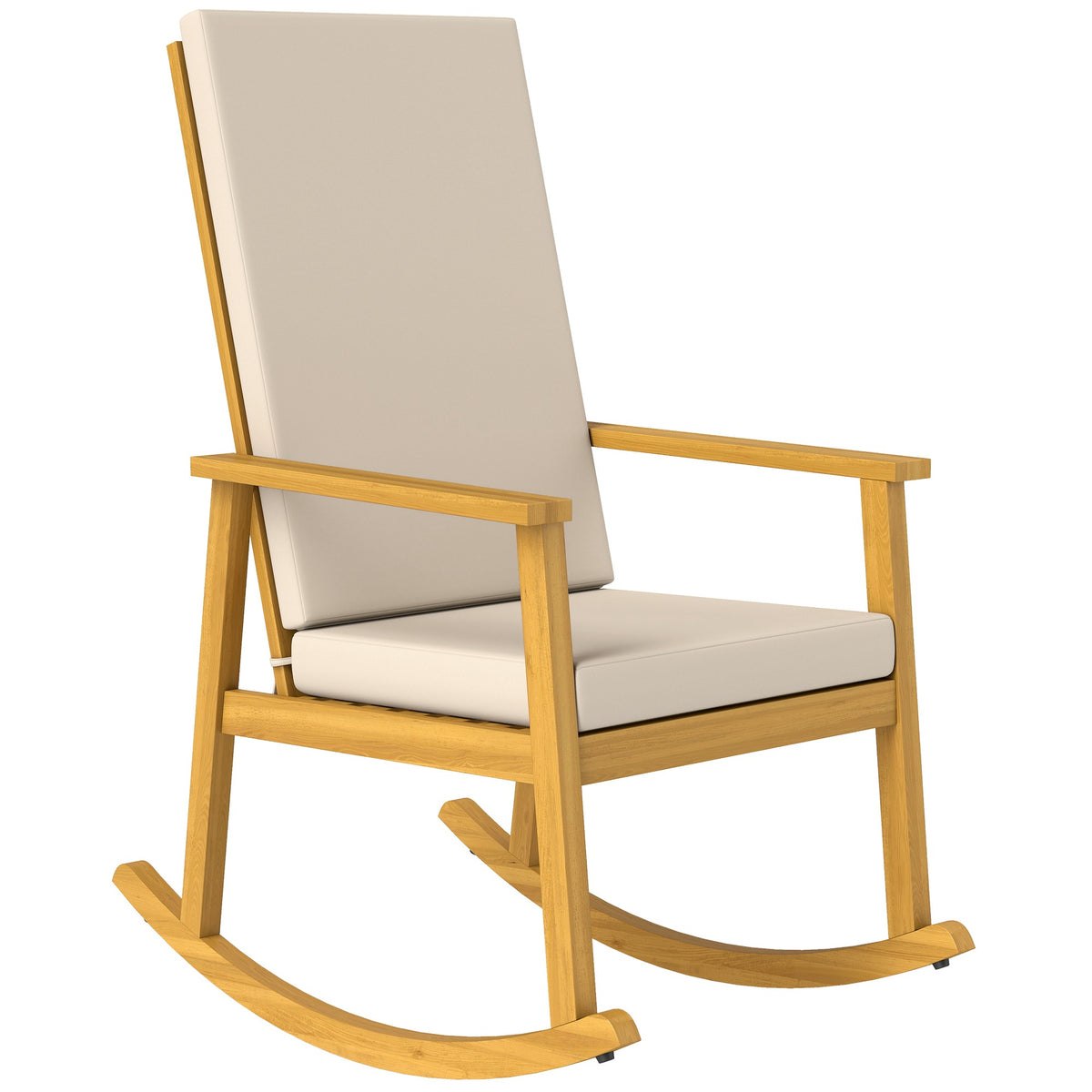 Acacia Wood Rocking Chair with Cushion, 160 kg Capacity