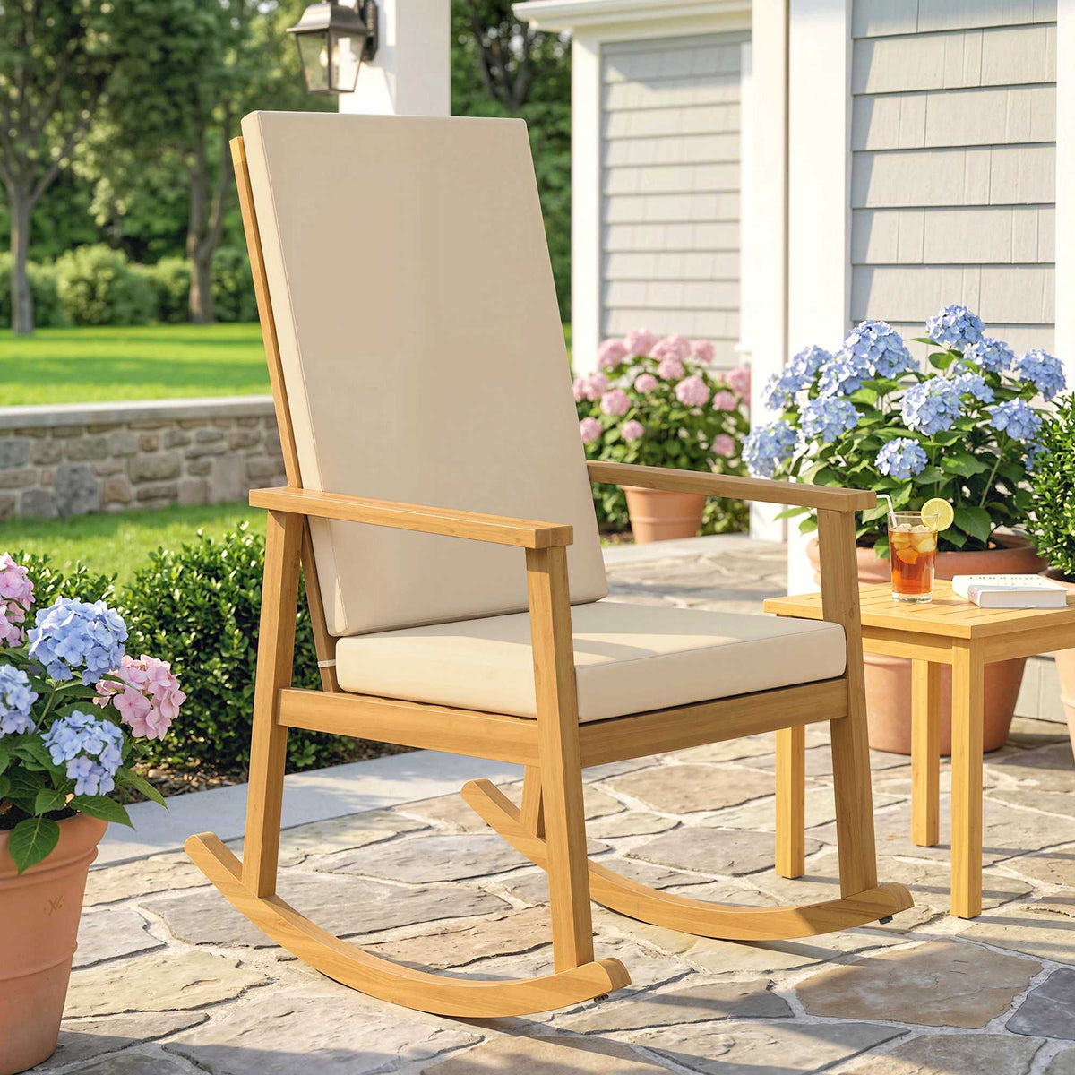 Acacia Wood Rocking Chair with Cushion, 160 kg Capacity