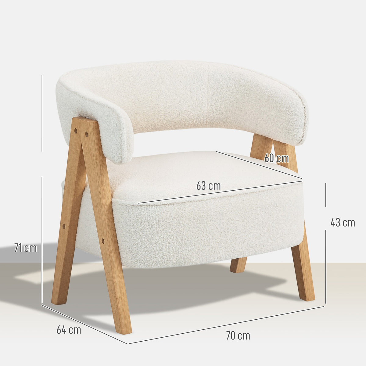 Accent Armchair, Fleece Upholstery, Wood Legs, White