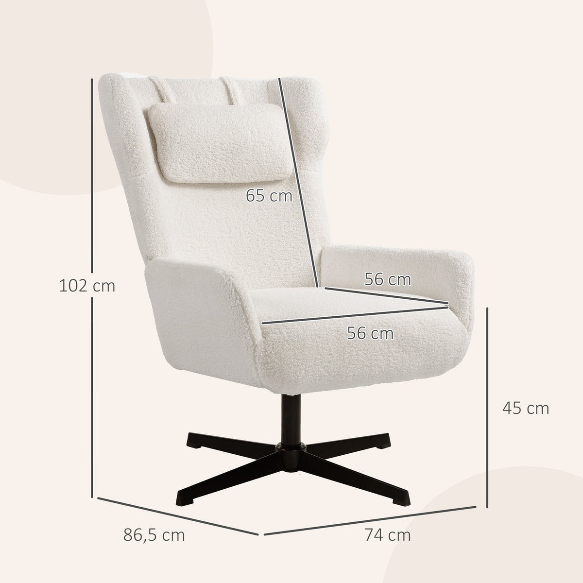 Accent Chair, Fleece Upholstery, Swivel Base, Cream White