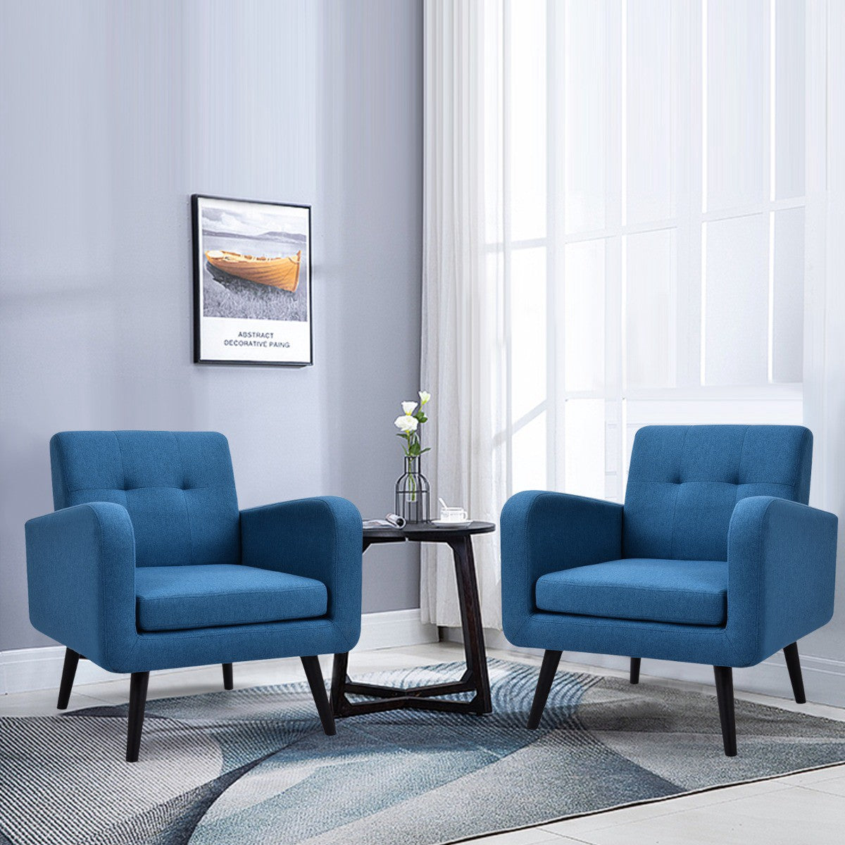 Accent Chair, Linen Upholstery, Rubberwood Legs, Blue