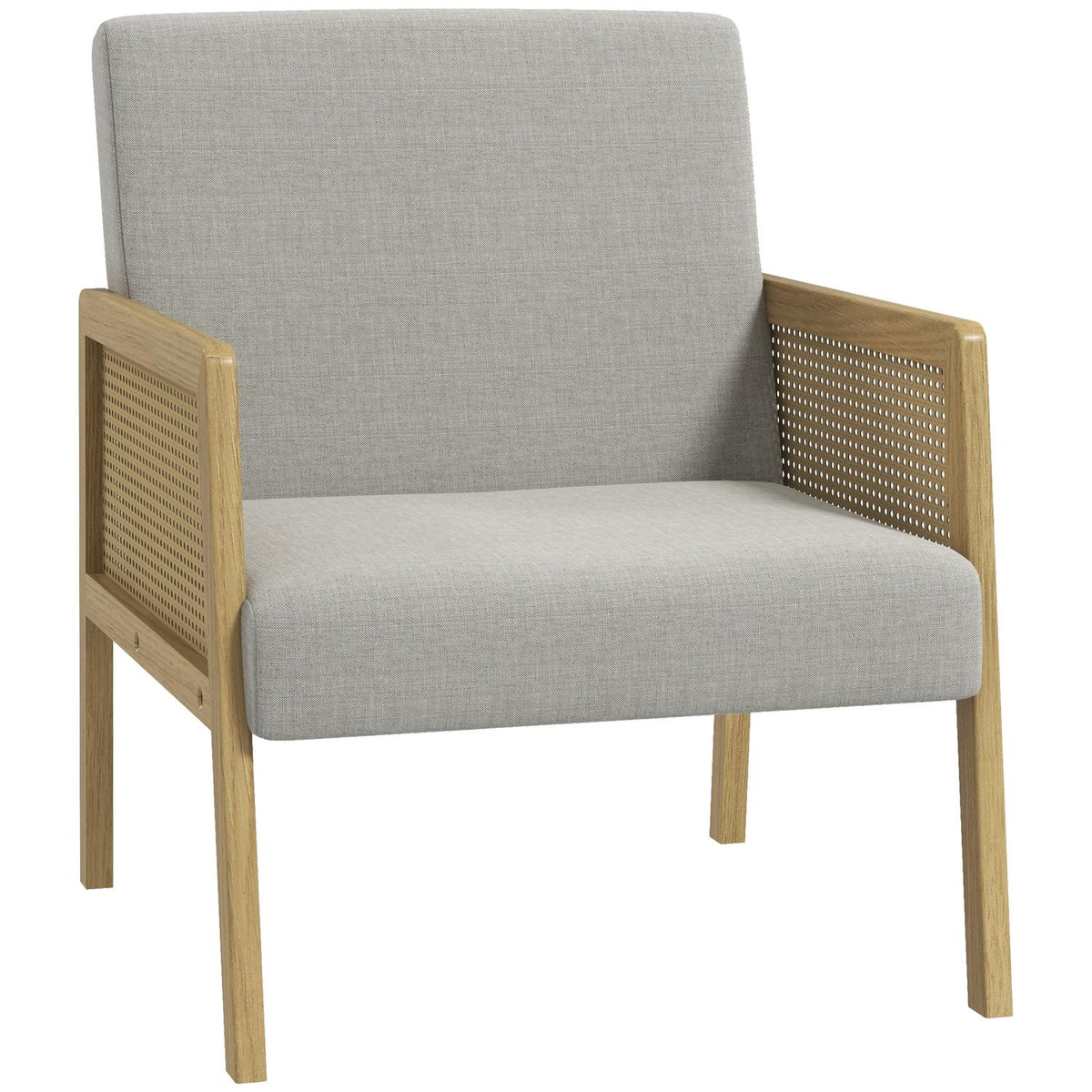 Accent Chair, Relaxation Chair & Lounge Chair With Armrest In Rattan Look, Upholstered, Linen Look, For Living Room