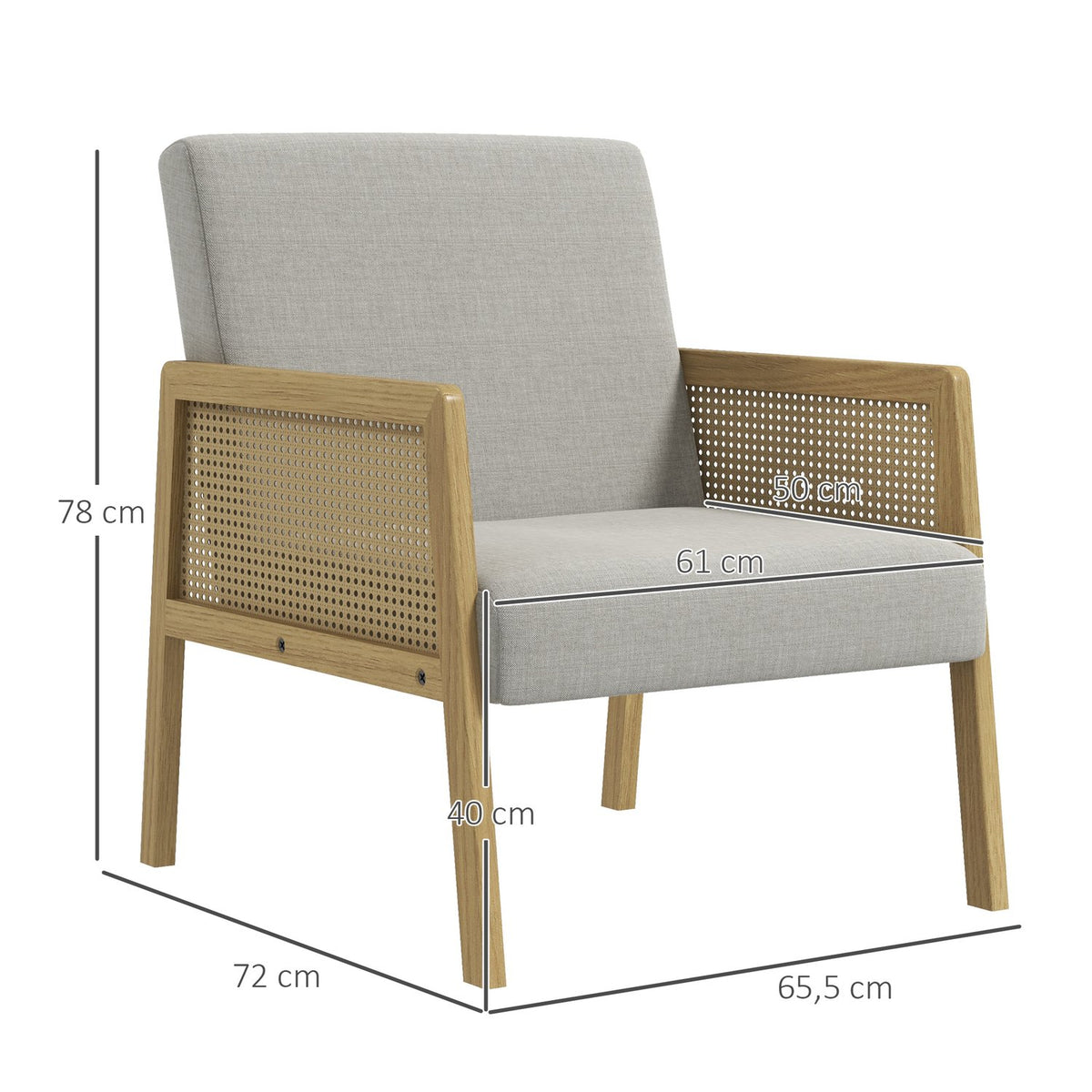 Accent Chair, Relaxation Chair & Lounge Chair With Armrest In Rattan Look, Upholstered, Linen Look, For Living Room