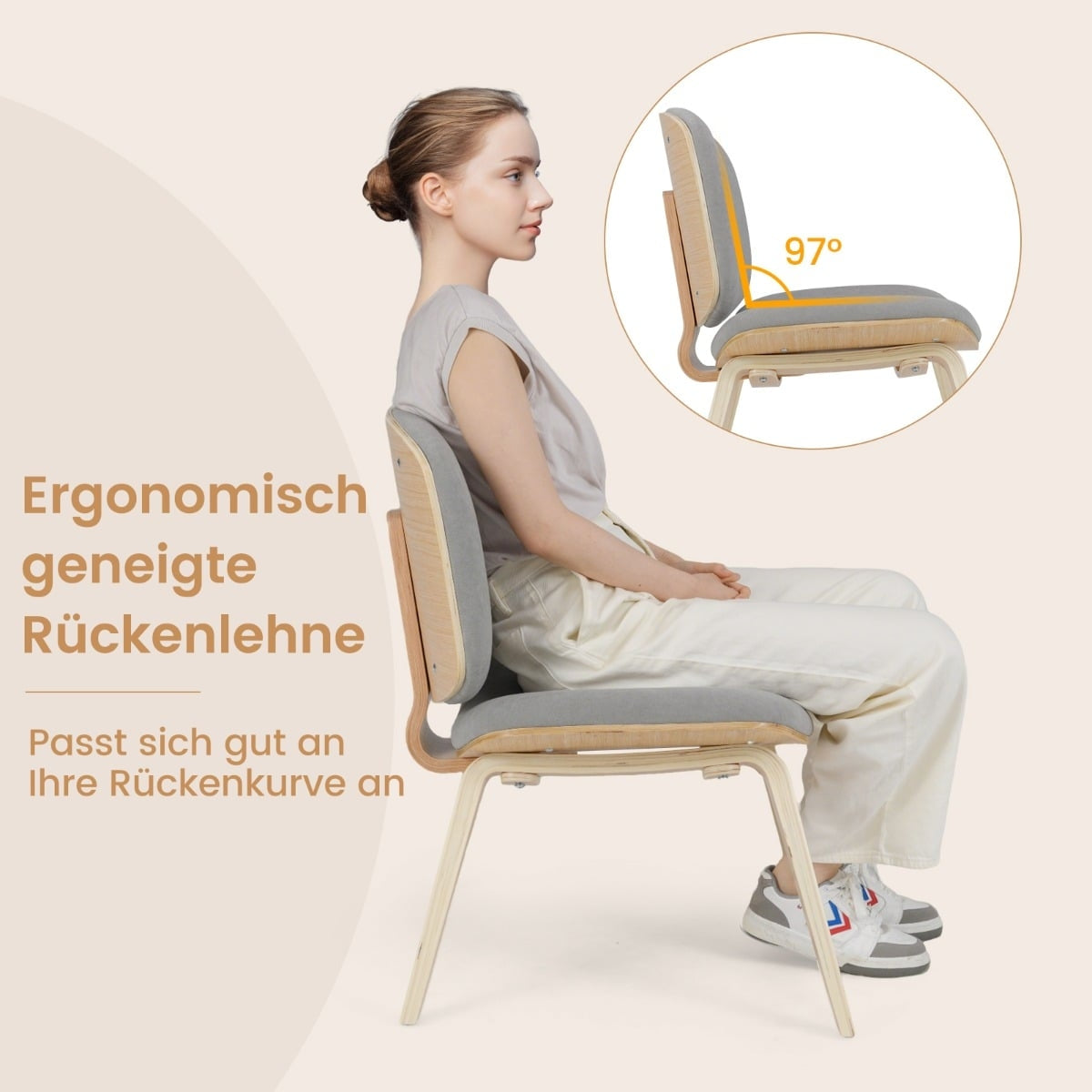 Accent Chair with Backrest, Padded Seat – Light Grey