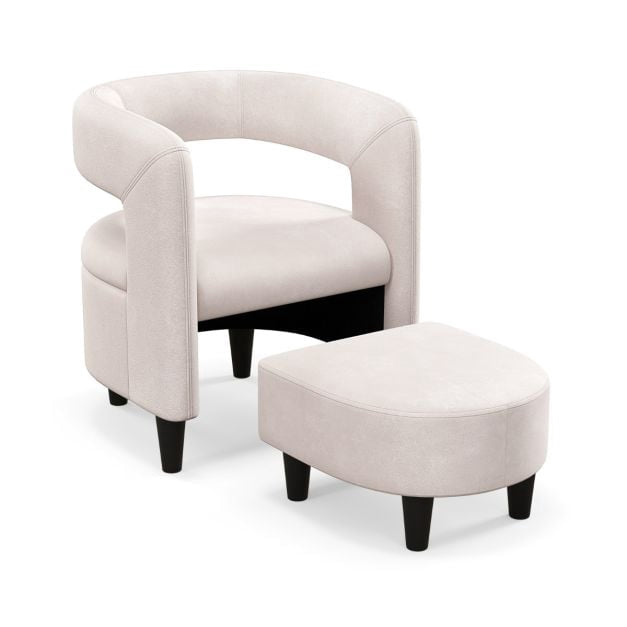 Accent Chair with Ottoman, Beige Velvet, 150 kg Capacity