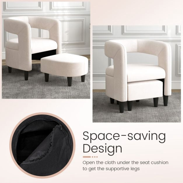 Accent Chair with Ottoman, Beige Velvet, 150 kg Capacity