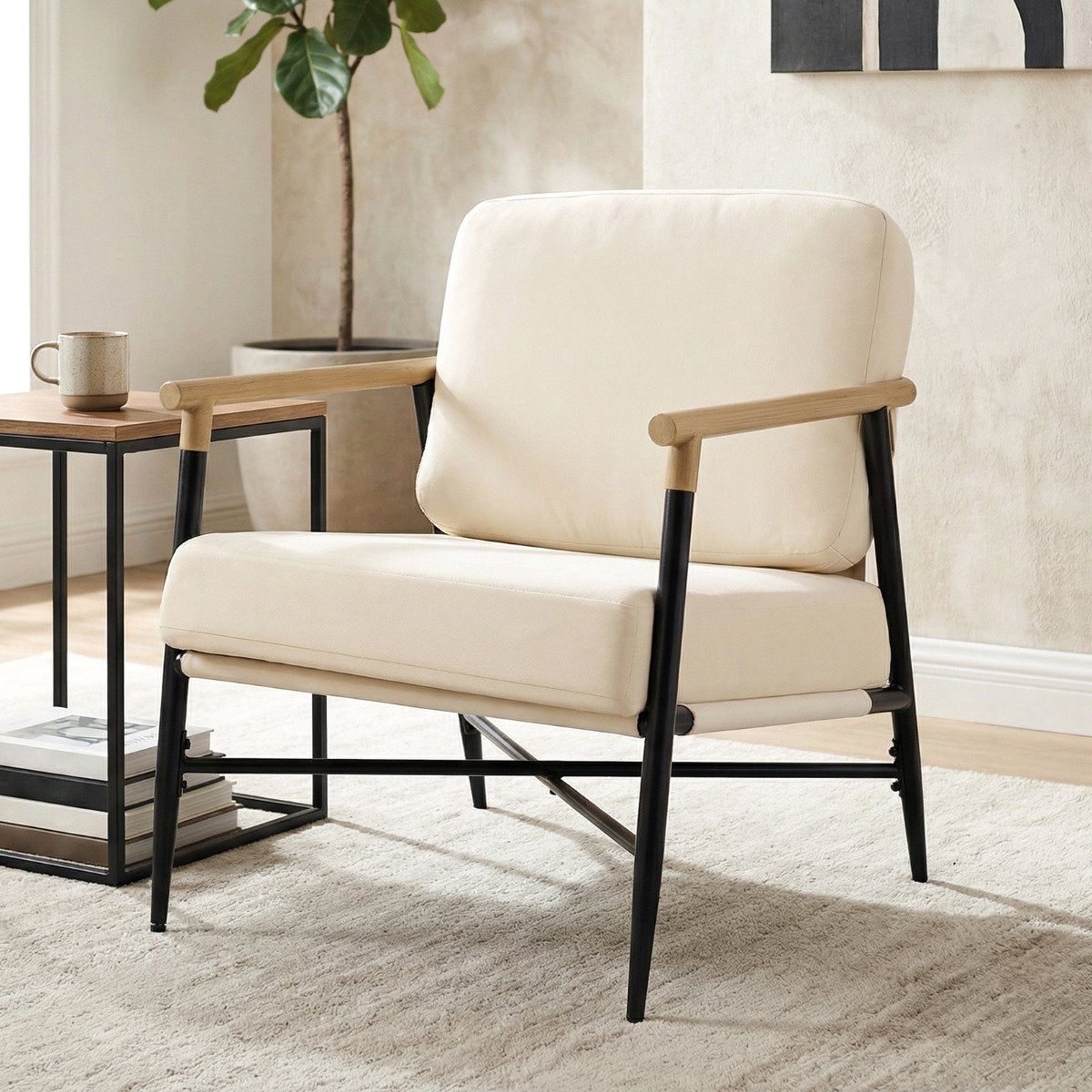 Accent Lounge Chair, Beige, Removable Zippered Cushions