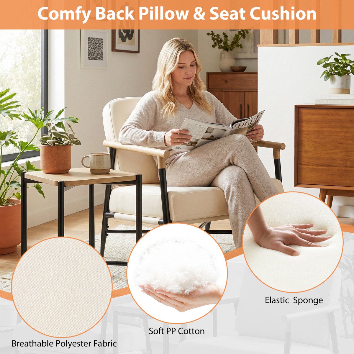 Accent Lounge Chair, Beige, Removable Zippered Cushions
