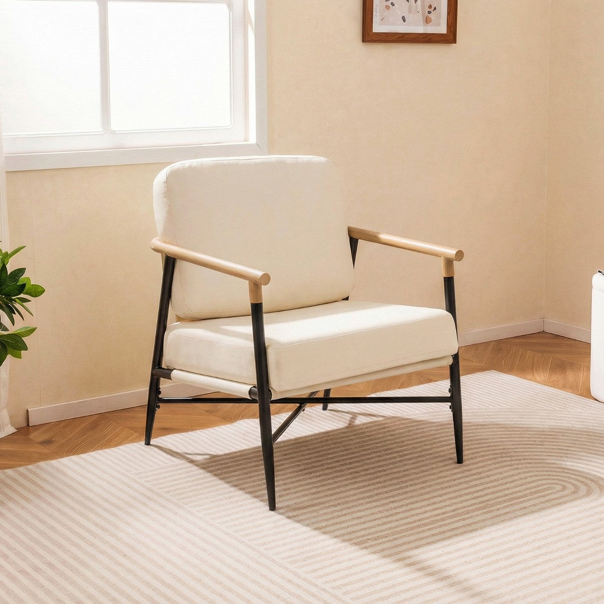 Accent Lounge Chair, Beige, Removable Zippered Cushions